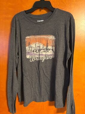 Wrangler Charcoal Graphic Desert Long Sleeve Tee with Orange & Lavender Accents
